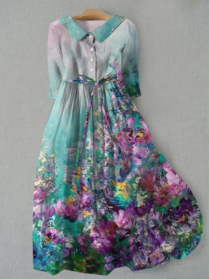 Judith - Lace-Up Floral Midi Dress