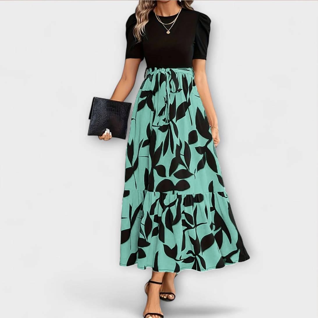 Luna - Summer Dress with Floral Pattern and Round Neckline