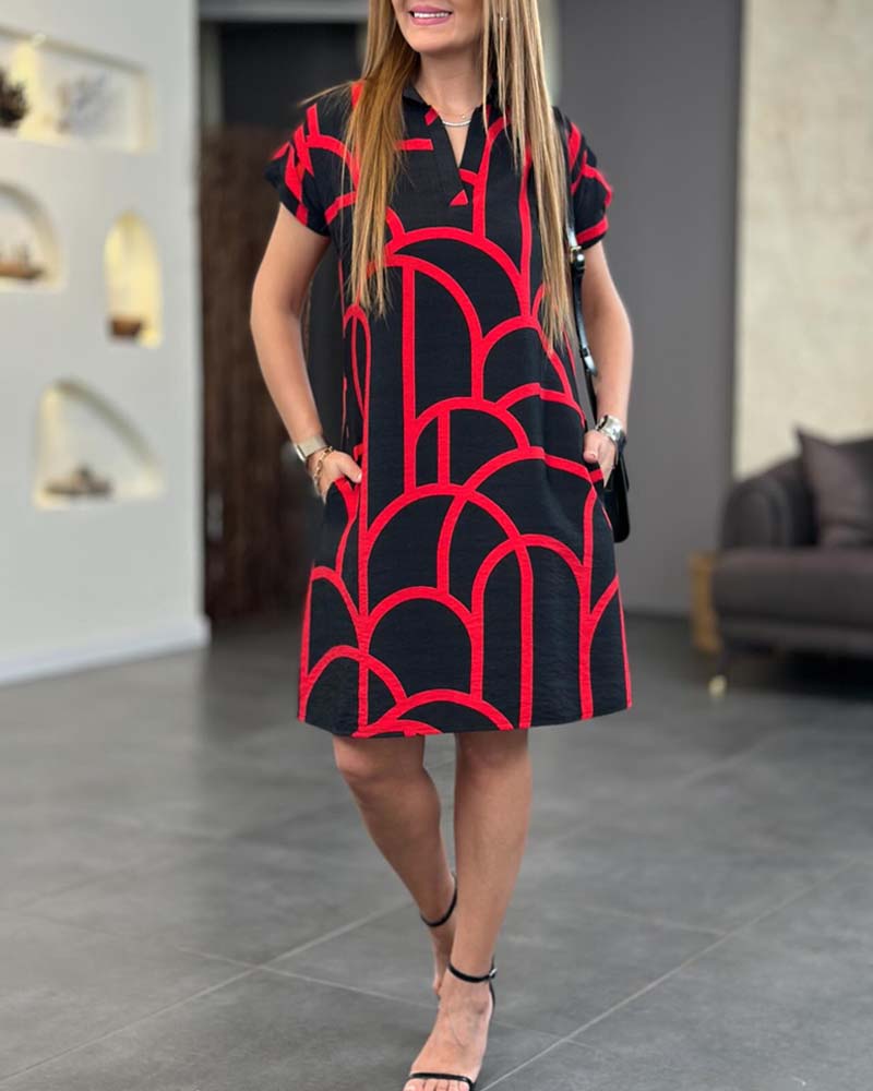 Ellanore - Geometric Print Polo Dress