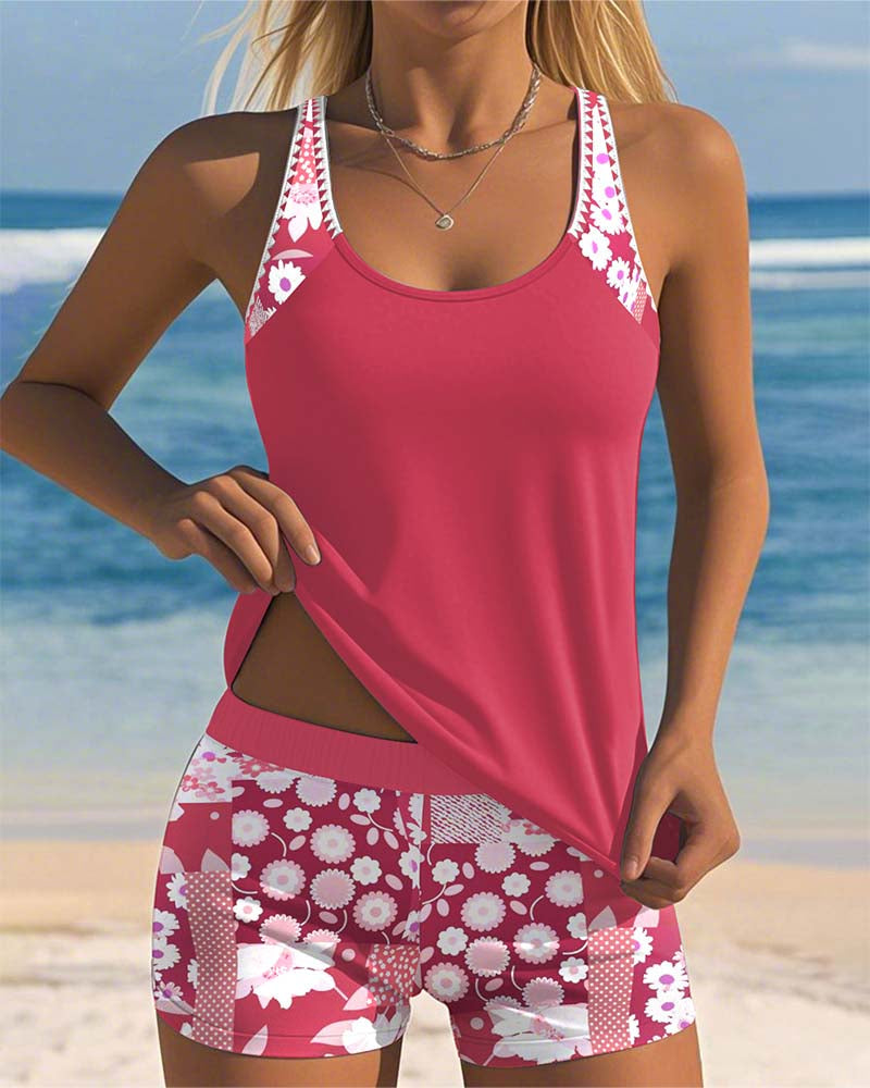 Lynne - Floral Print Two-Piece Swim Set
