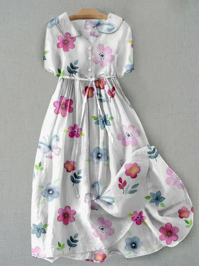 Helen - Lace-Up Floral Print Dress