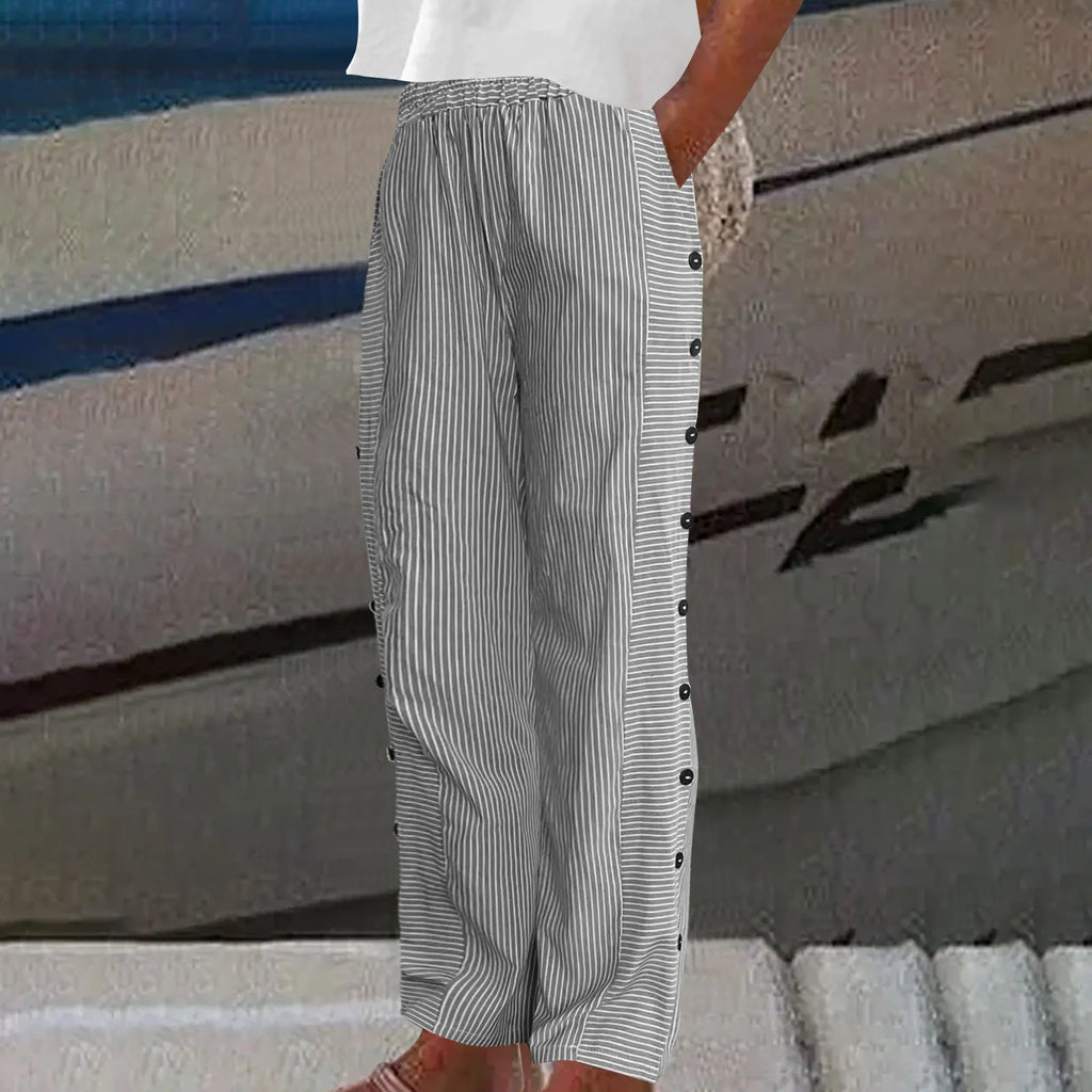 Rachel - Seabreeze Stripe Button Trousers