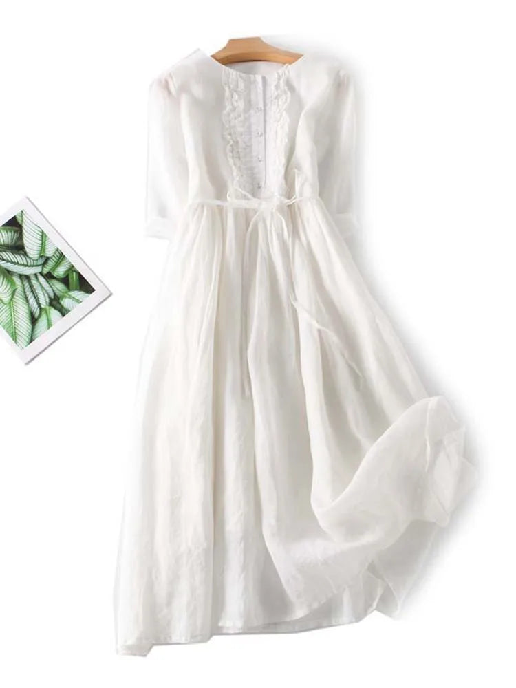 Catherine - Retro Round Neck Midi Dress