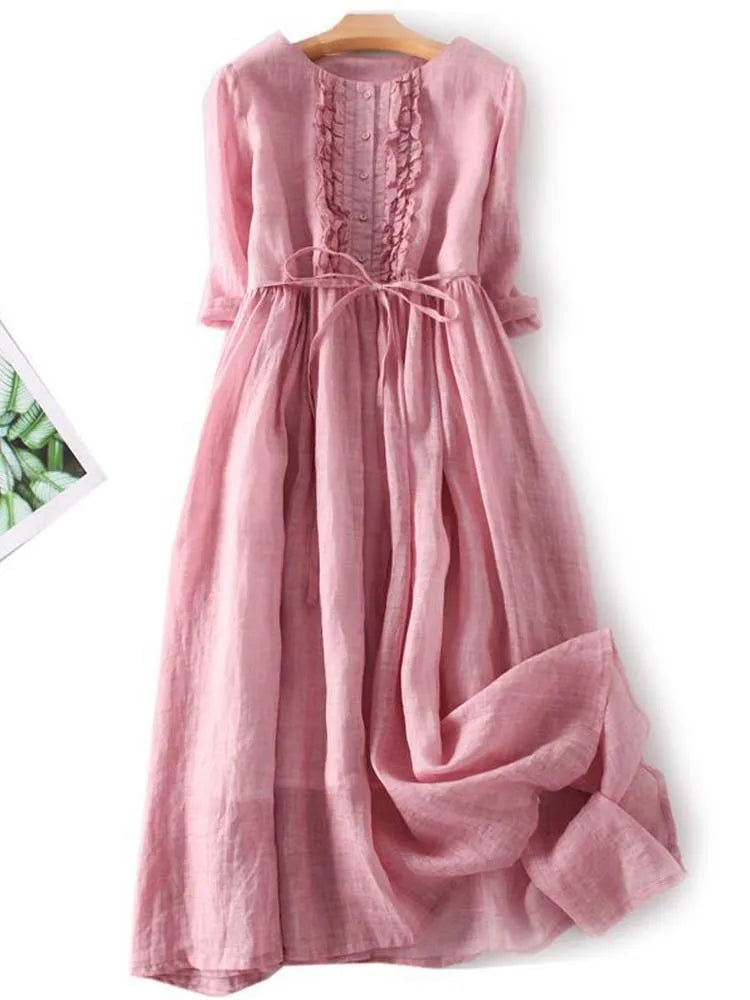 Catherine - Retro Round Neck Midi Dress