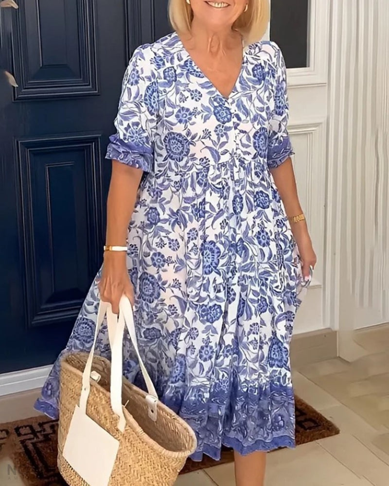 Azariah - Elegant Floral Dress with V-Neck