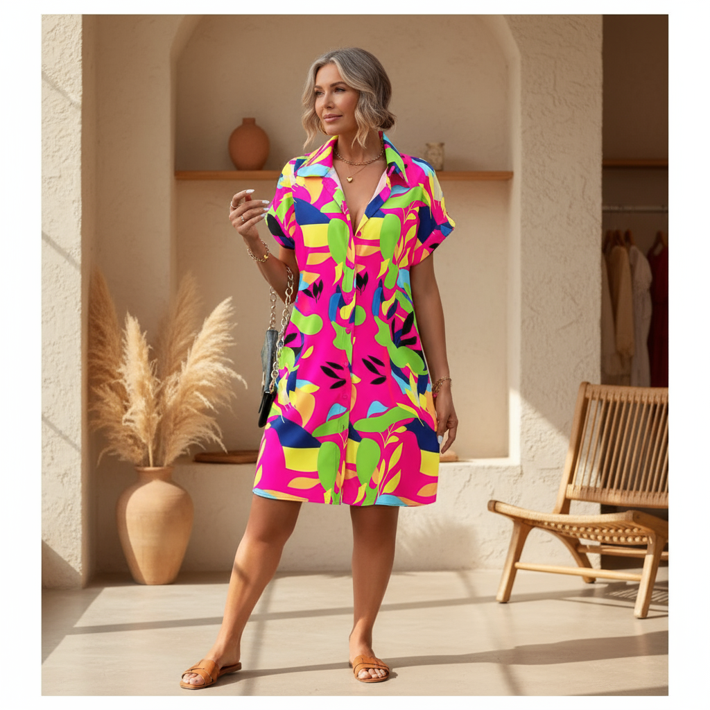 Tiana - Printed Button Down Dress
